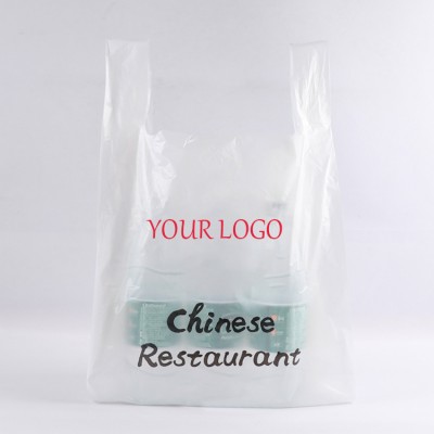 Customized Printing Cheap handle plastic packing t shirt shopping carried clear bags for Supermarkets Grocery